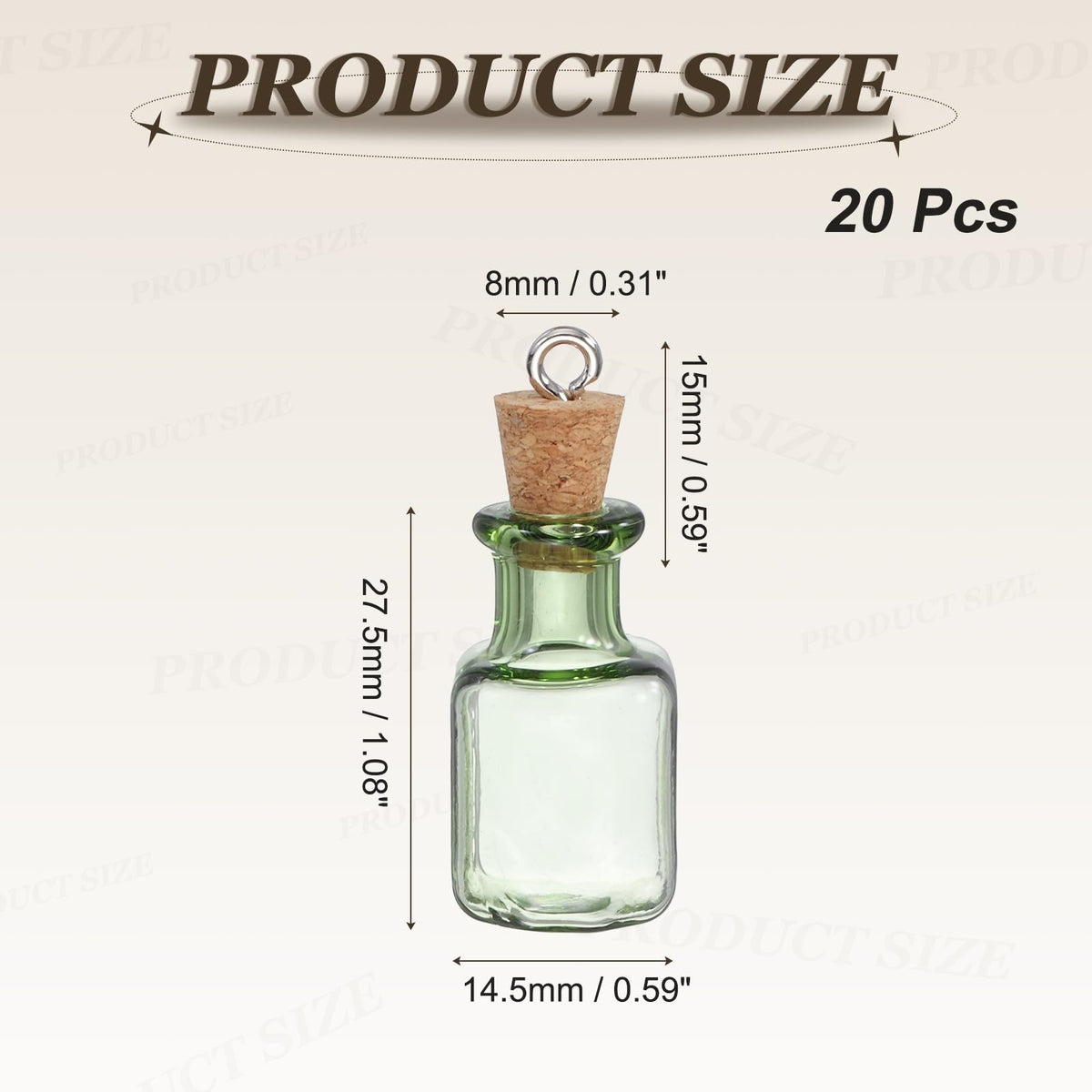 HARFINGTON 20 Pcs Mini Glass Bottles Jars, Square Small Cute Glass Jars Vials Pendants Small Vials Wishing Bottle with Cork Stoppers and Eye Screws for DIY Crafts Wedding Favors, Green