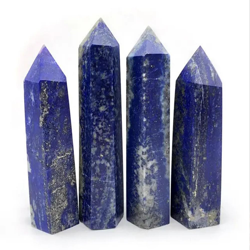 2pcc 3.8-4.2inch Lapis Lazuli Wands Tower Figurine Ornaments Polishing Stone Hexagonal Point Obelisk Statue for Aquarium Decorative Rocks Gifts Home Decor(Lapis Lazuli/3.8-4.2inch 2pcs)