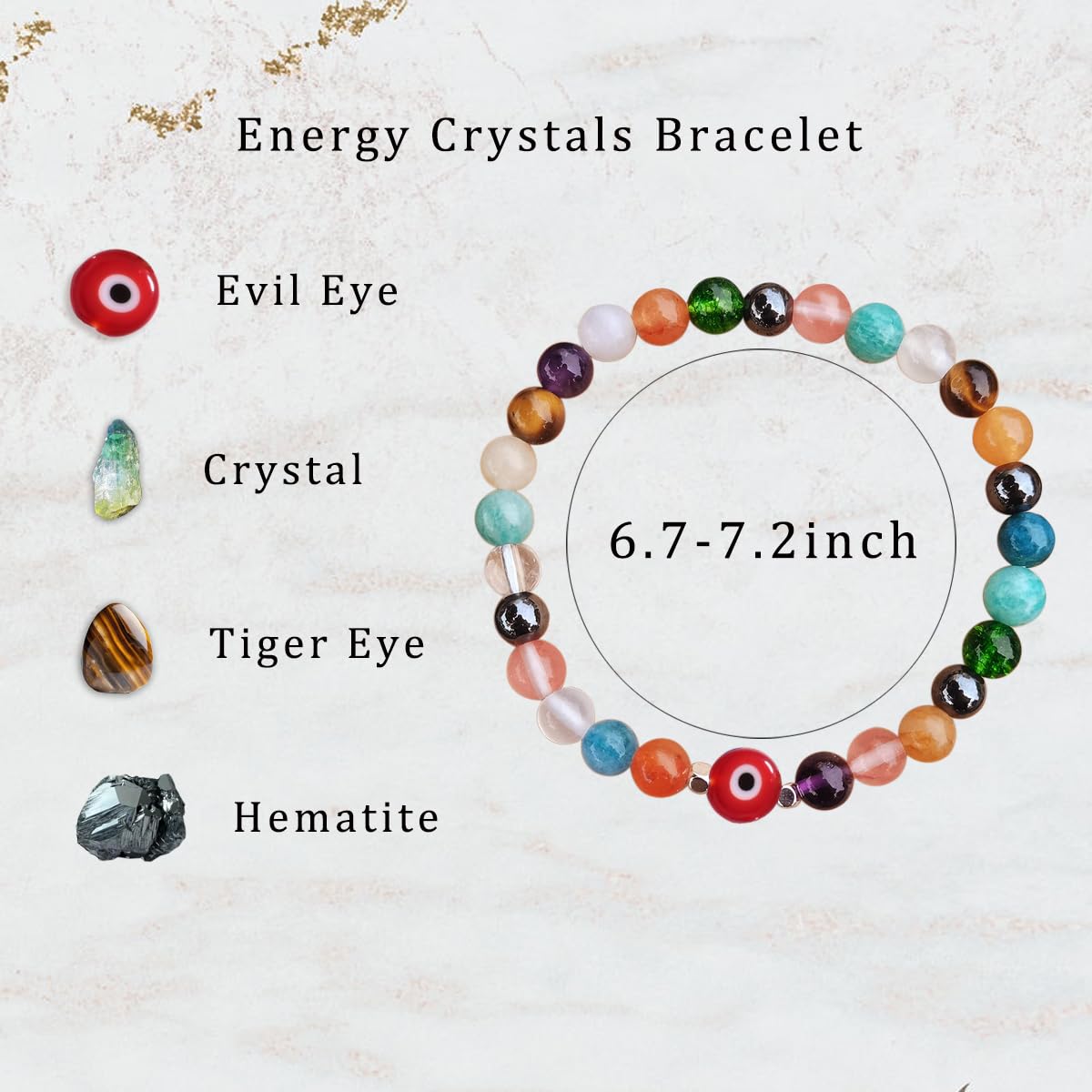 DLYFNVEV Evil Eye Bracelet Protection Healing Crystal Beaded Colorful Bead Rainbow Good Luck Natural Stone Boho Bohemian Jewelry Gifts
