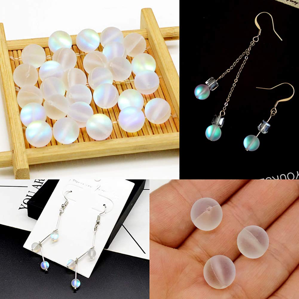 UUYYEO Matte Crystal Glass Beads Mermaid Aurora Moonstone Beads for Jewelry Making 10 mm 100 pcs