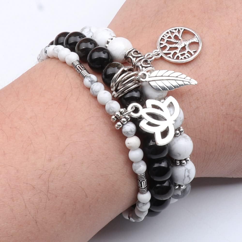 UEUC Tree of Life Yoga Healing Stone Bracelets,Multilayer Lotus Chakra Stone Reiki Bracelet Sets,Anxiety Crystal Natural Stone,for Women Stress Relief(#175)