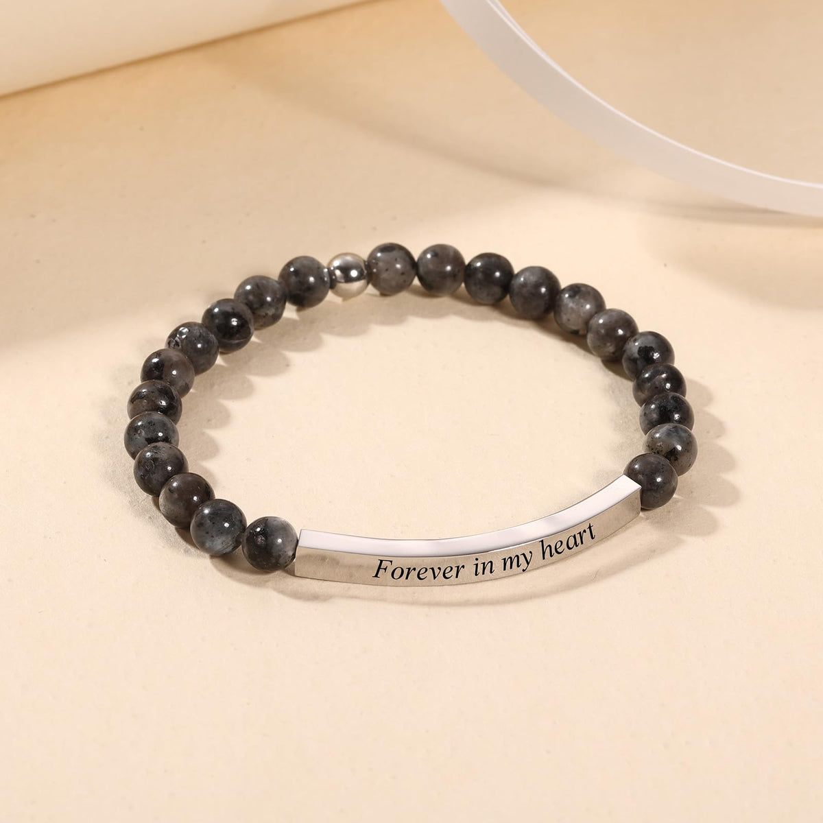 INBLUE Personalized Beaded Bracelets for Women with Engraved Name Natural Stone Stretch Inspirational Bracelet Personalized Jewelry Gift for Mom Wife Friends - Style 05
