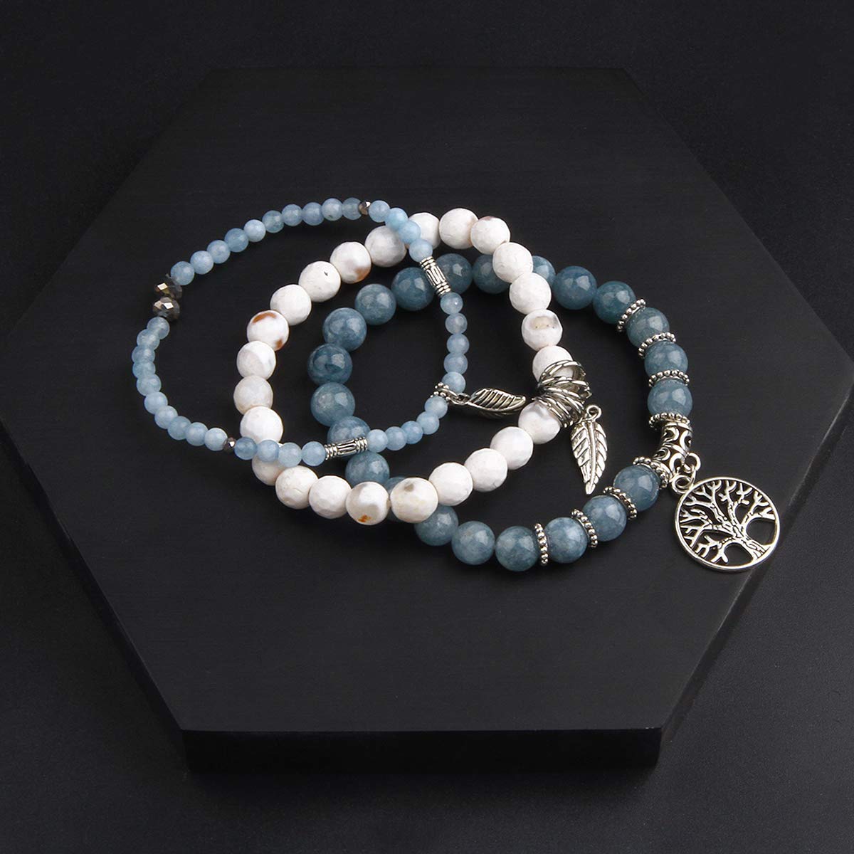 Jardme Healing Crystal Bracelets for Women, 8mm Beaded Natural Stone Stretch Chakra Bracelets Tree of Life Bracelet Jewelry Gifts for Women