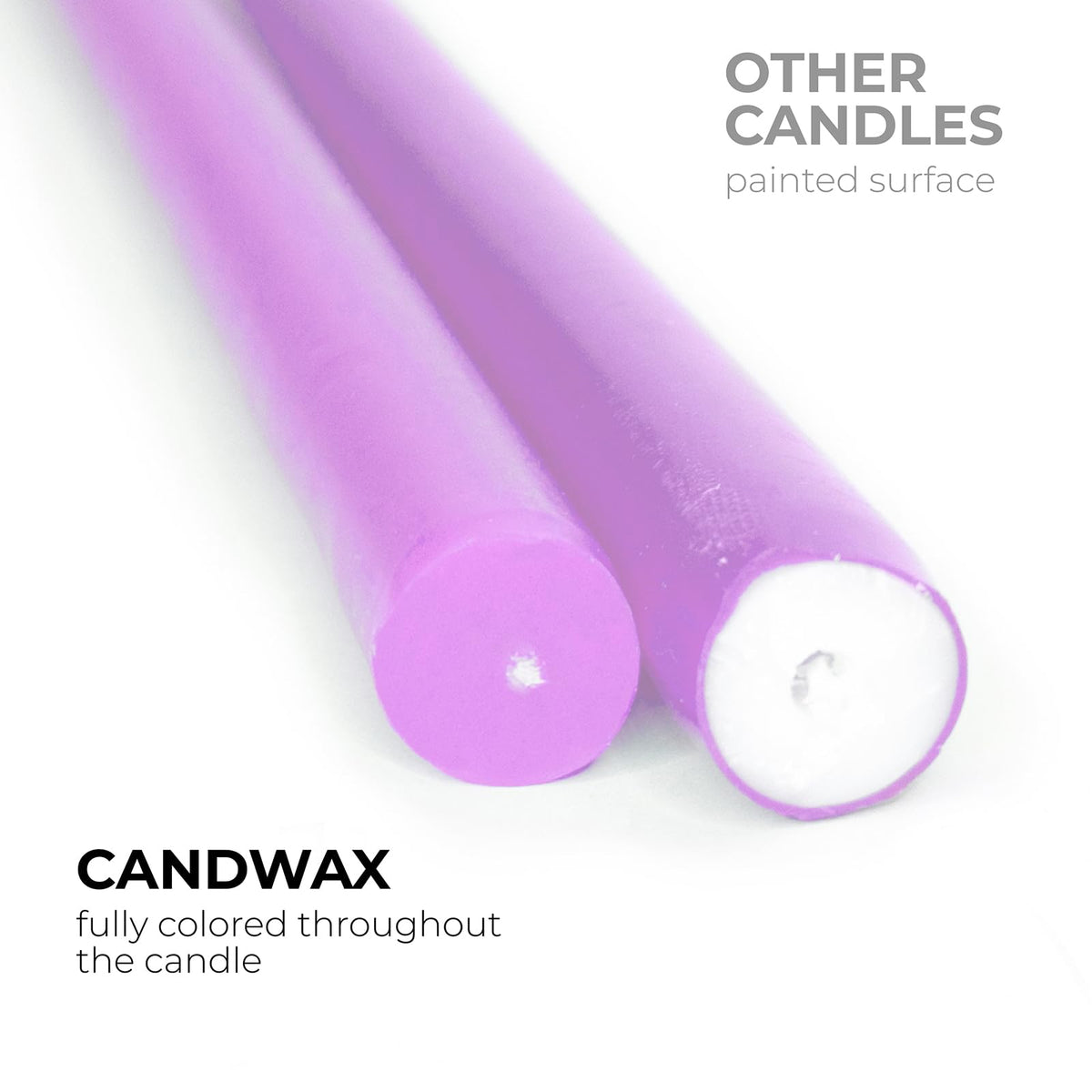 CANDWAX 8 inch Taper Lilac Candles Set of 12 - Unscented Smokeless Dripless Tall Candlesticks - Perfect for Special Occasions, Ordinary Dinners, for Mother's Day - Lavender Candle Sticks