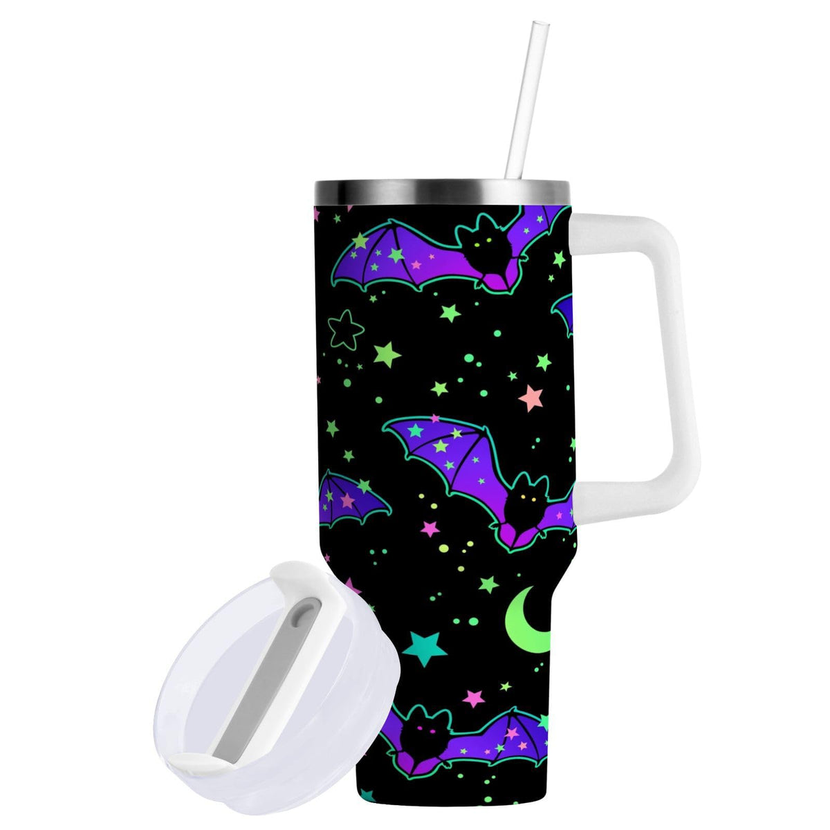 YETTASBIN Halloween Bat 40 oz Tumbler with Handle, Stainless Steel Vacuum Insulated Sports Water Bottle, Leak-proof Travel Coffee Mug Cup with Lid and Straw for Water, Iced Tea or Coffee