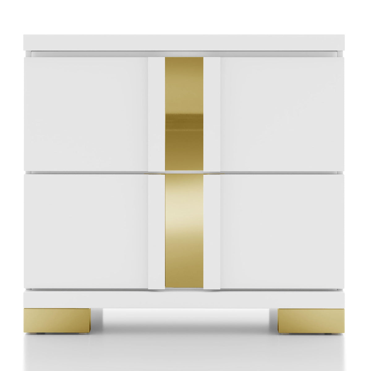 Furniture of America Ansten Modern Contemporary Solid Wood 23-inch 2-Drawer Nightstand with Dust Proof Cases, Acrylic Trim, Easy Assembly for Bedroom, Guest Room, White and Gold