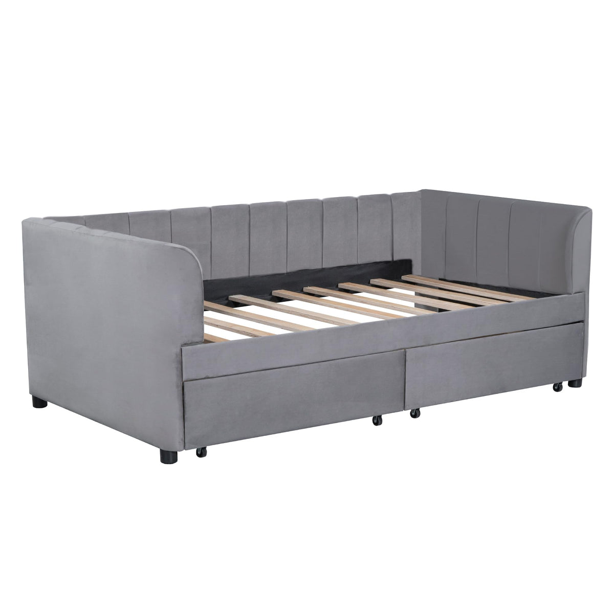 Bellemave Twin Size Daybed with 2 Storage Drawers & Upholstered Ergonomic Design Backrest,Velvet Day Bed Wood Slats, Modern Space Saving Sofabed for Bedroom,Living Room, Easy Assembly (Gary)