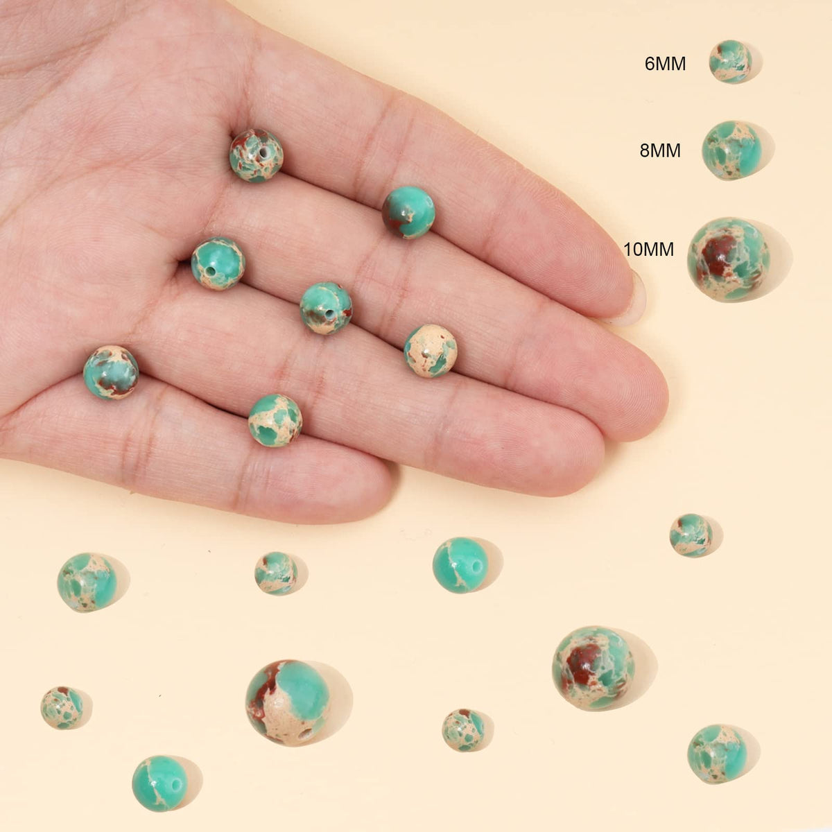 60pcs 6mm Natural Stone Beads Green Snakeskin Jasper Beads Energy Crystal Healing Power Gemstone for Jewelry Making, DIY Bracelet Necklace
