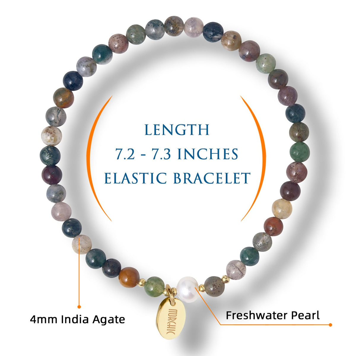 Morchic 4mm Natural India Agate Gemstone Beads Stretch Bracelet for Women, With Freshwater Pearls, Energy Gem Birthday Gift for Her 7.2”