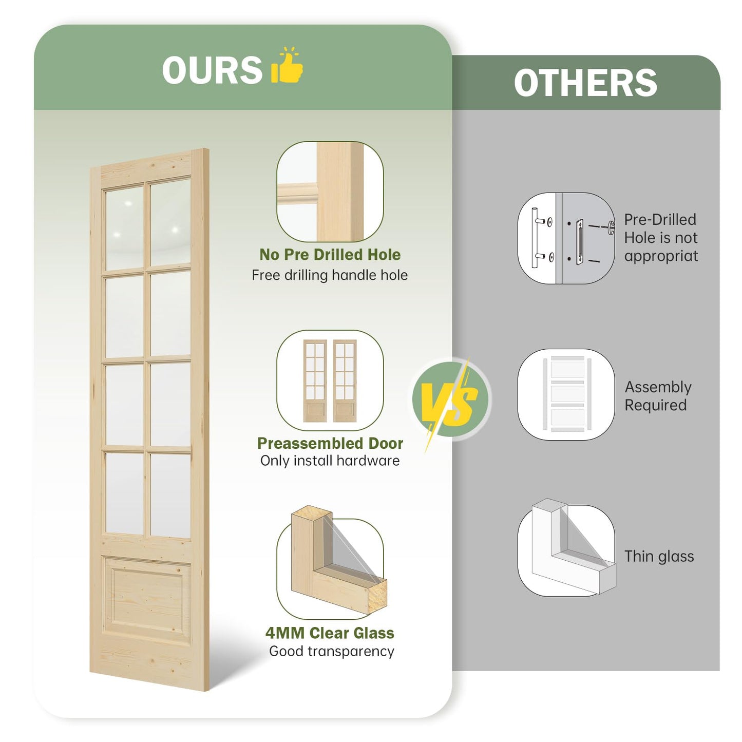 Roymelo Preassembled 48x84 (Double 24x84) Inch Clear Glass French Interior Door with 8Ft Barn Door Hardware Kit Included, Spruce Wood Support DIY Dyeing, Easy Assembly