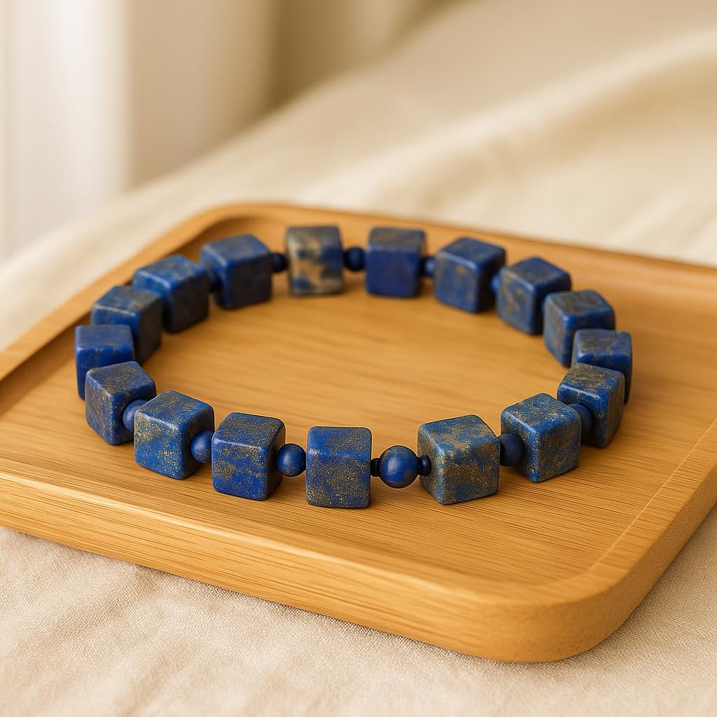 Lapis Lazuli Healing Bracelet – Real Crystal Beads for Stress Relief, Meditation & Chakra Balance – Natural Gemstone Jewelry Gift for Women & Men, Adjustable with Gift Box (Cube Round （no gift box）)