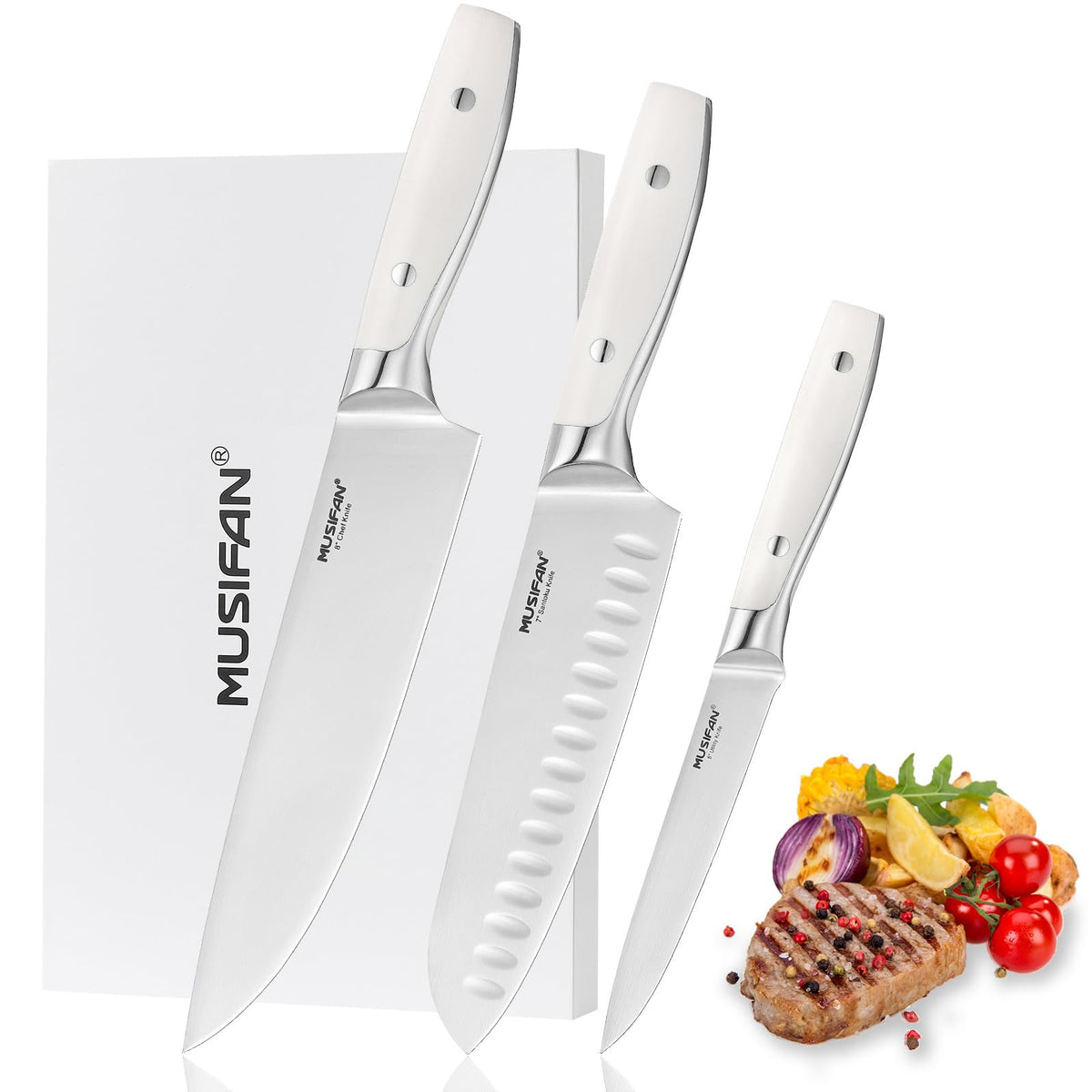 Musifan 3-Piece Chef Knife Set, Professional Ultra Sharp Kitchen Knives For Cooking High Carbon Stainless Steel, With Ergonomic Handle Design (three)