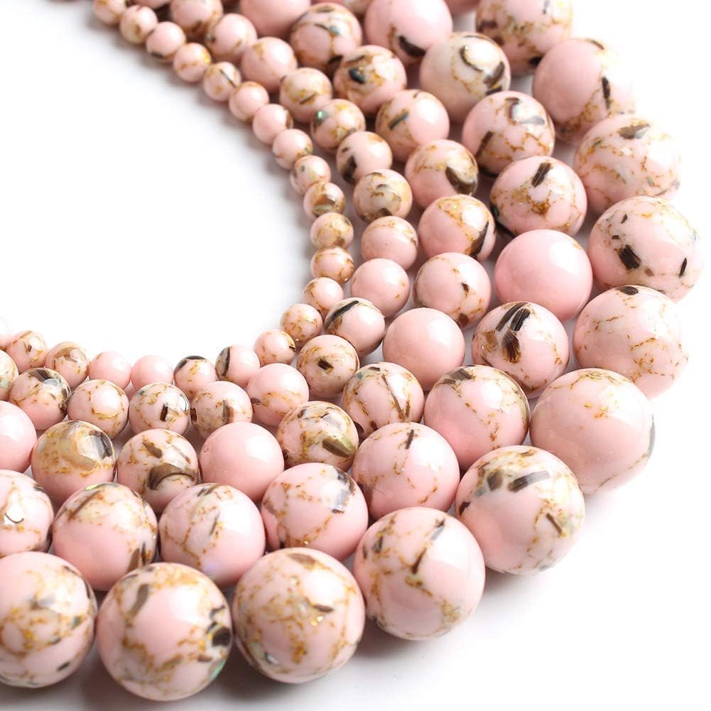 Yochus 60pcs White Shell Turquoise Beads，6mm Natural Stone Round Loose Beads for Jewelry Making Earring Necklace DIY Crafts