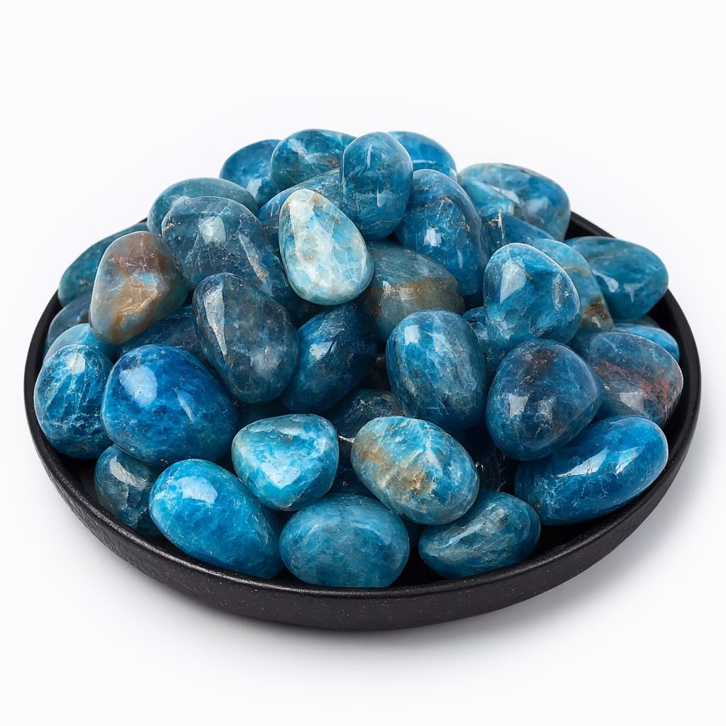 SigMntun Blue Apatite Healing Crystal Stone Set - 24 Pieces, 0.6" Natural & Polished Stones for Healing, Meditation, Reiki, Chakra, Crafting & Decoration