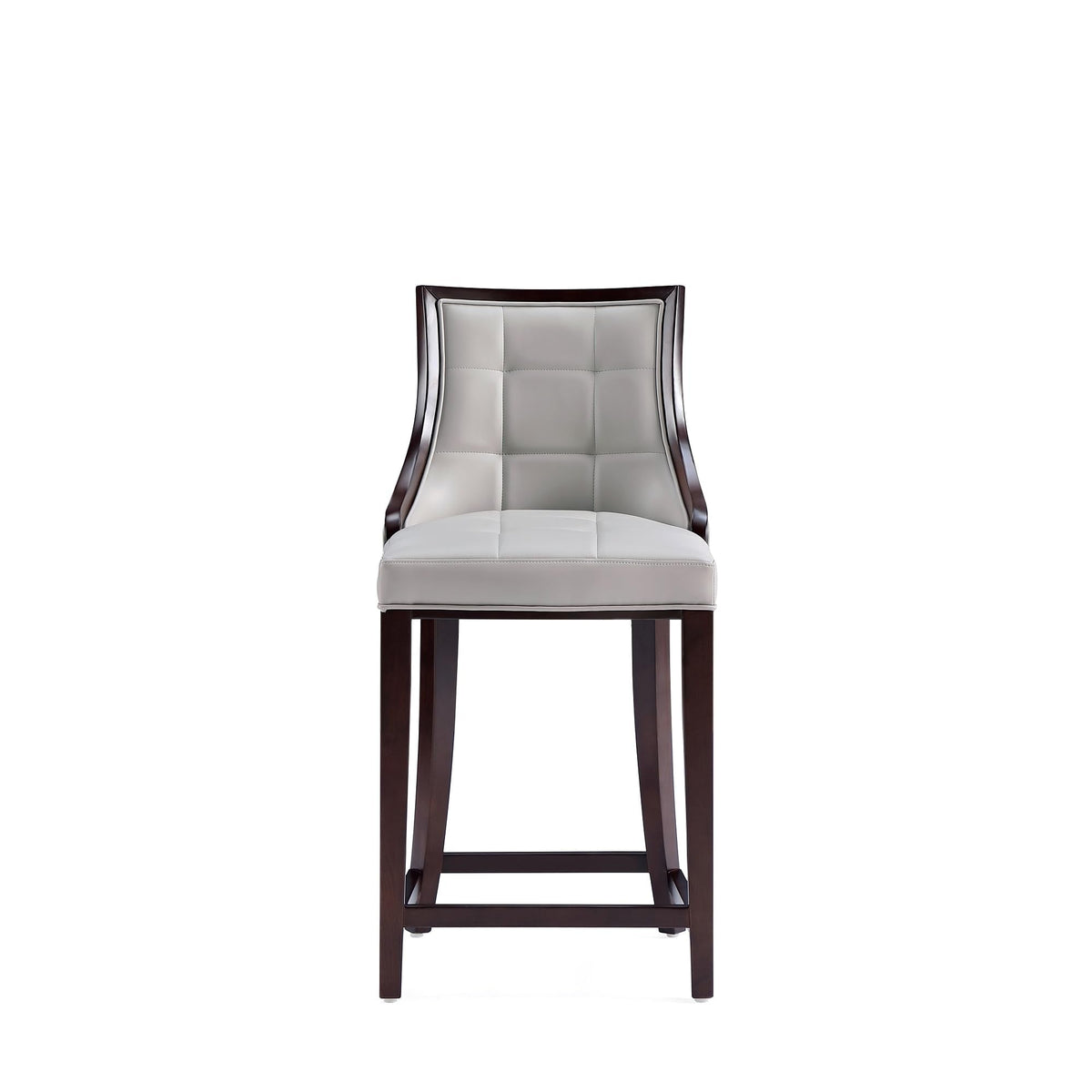 Manhattan Comfort Fifth Avenue Faux Leather Counter Stools with Rectangular Design Stitching, Foam Padding & Solid Beech Wood Frame, Fully Assembled Countertop Chairs, Set of 3, Light Grey