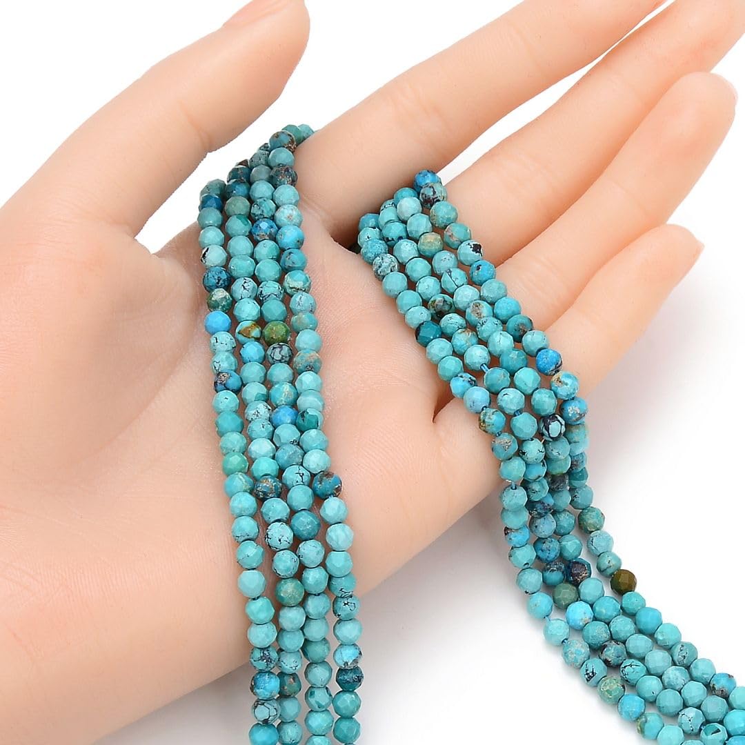 Adabele 15 Inch Natural Green Turquoise Healing Gemstone 4mm (0.16 Inch) Tiny Small Faceted Round Loose Beads Stone Spacer (80-90pcs) for Craft Jewelry Making GK4-15