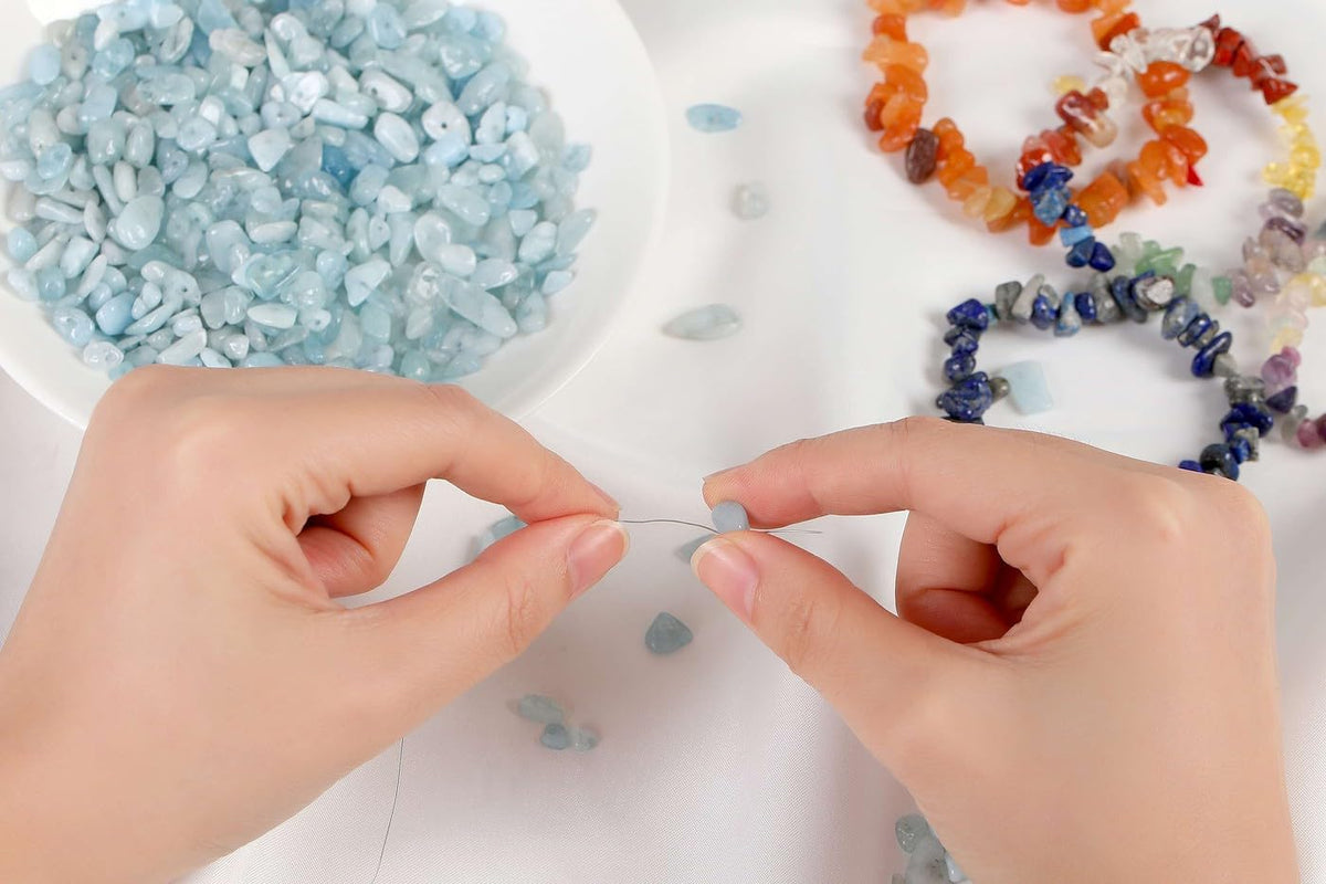 LAIDANLA Aquamarine 400pcs Natural Chip Stone Beads 5-8mm Healing Crystal Irregular Gemstones Drilled DIY Loose Rocks Bead Crystal for Bracelet Earrings Necklace Jewelry Making Crafting