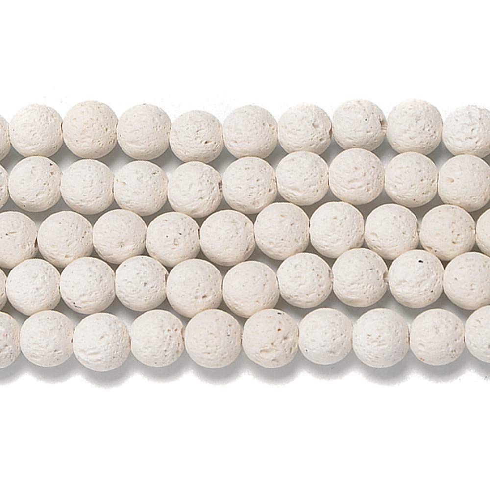 PLTbeads Natural Gemstone Loose Beads Smooth Round Approxi 15 inch DIY Bracelet Necklace for Jewelry Making (6mm, White Lava)
