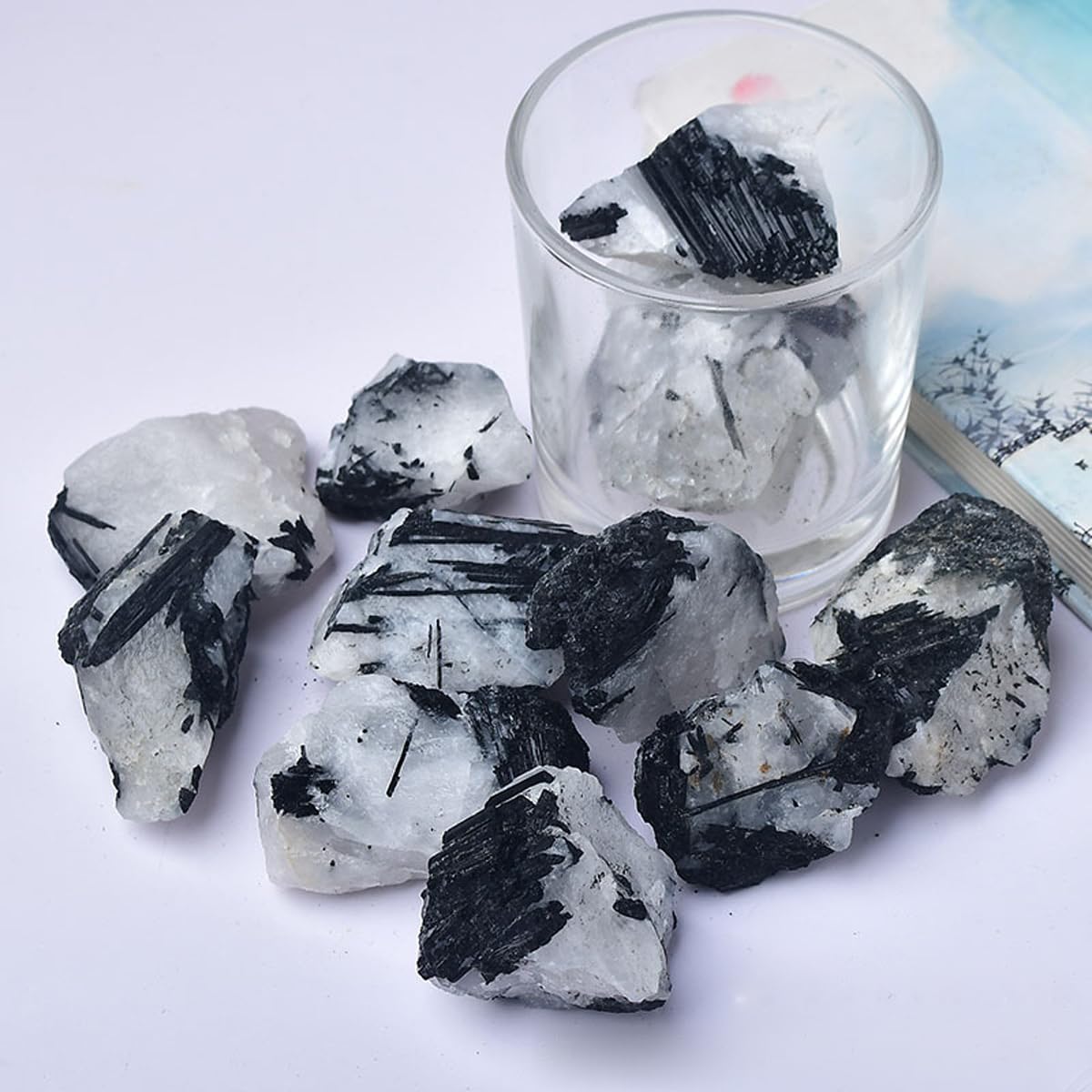Erliway 1.25-2" Large Black Tourmaline Raw Crystals, Natural Rough Tourmaline Crystal, Healing Crystals Stones for Tumbling, Cabbing, Fountain Rocks, Decoration, Polishing Wire Wrapping Wicca & Reiki