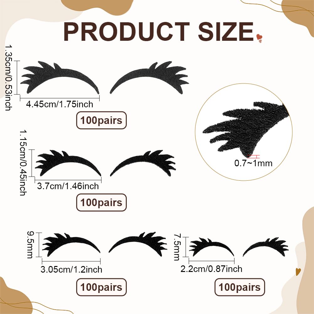 FINGERINSPIRE 400 Pairs Felt Eyelashes for Dolls 4 Sizes Crochet Eyes Supplies Classic Black Eyelashes Applique Patches for Plush Dolls Making Decorative Felt Embellishment for DIY Crafts Project