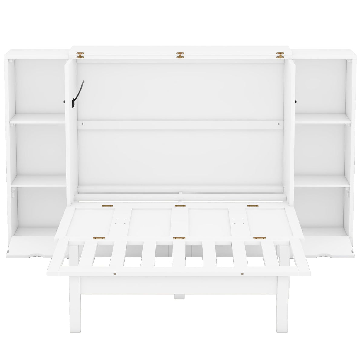 Merax Murphy Bed Queen Size Cabinet with Storage 2 Drawers 6-Layer Shelves and USB Ports, Wood Versatile Platform Bed Frame