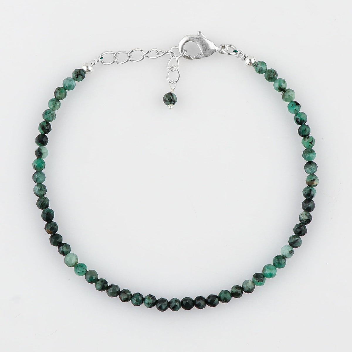 CRYSTALINES Natural Shaded Emerald Gemstone Bracelet, Faceted Beads Stones, Handmade Hypoallergenic Boho Jewelry for Women, Healing Crystals, Adjustable Silver Plated 7+1inch, May Birthday Gift