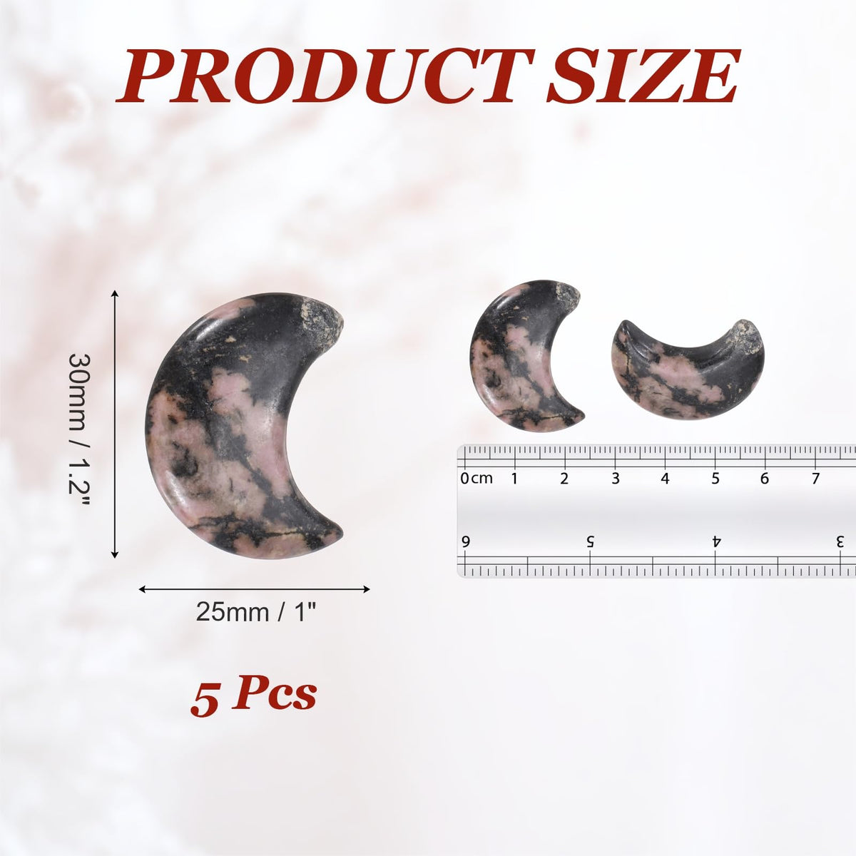 MECCANIXITY 5 Pcs Moon Crystal Worry Stone, 1.2 Inch Length Natural Rhodonite Moon Gemstone Bulk, Carved Pocket Stones for Meditation Balancing Pendant Decor