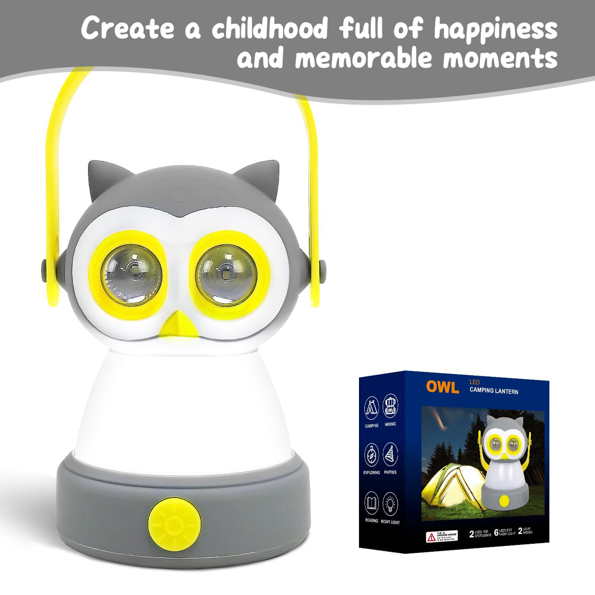 Portable LED Camping Lantern, Lightweight Battery Powered LED Flashlight for Indoor Outdoor, Kids Camping Gear Gift for Children's Day, Birthday, Easter, Adventure(Owl Style, Battery NOT Included)