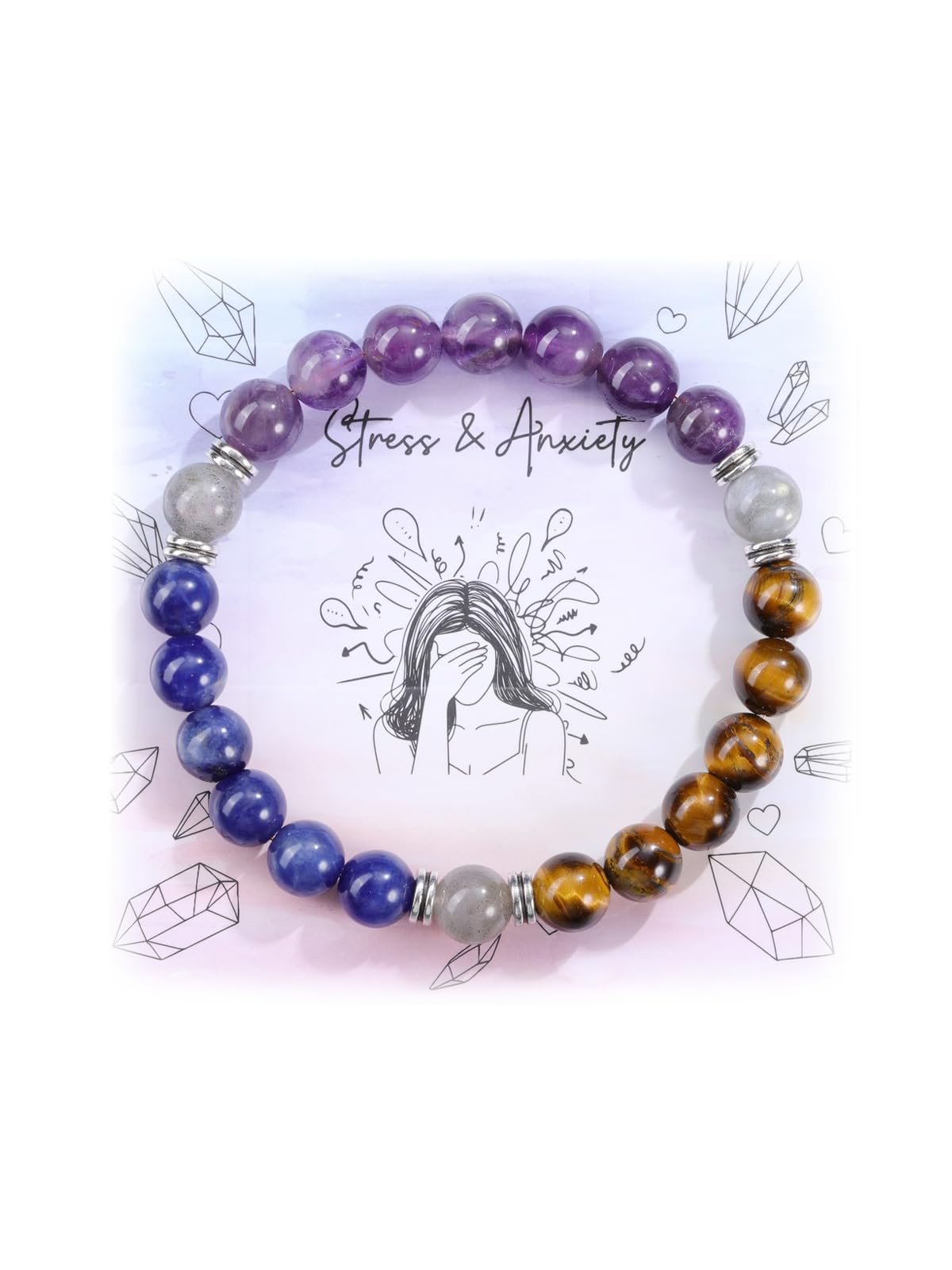 Top Plaza Healing Chakra Anxiety Bracelets for Women Natural 8mm Crystal Gemstone Beaded Protection Bracelet Good Luck Energy Jewelry Gifts for Mom - Style 1