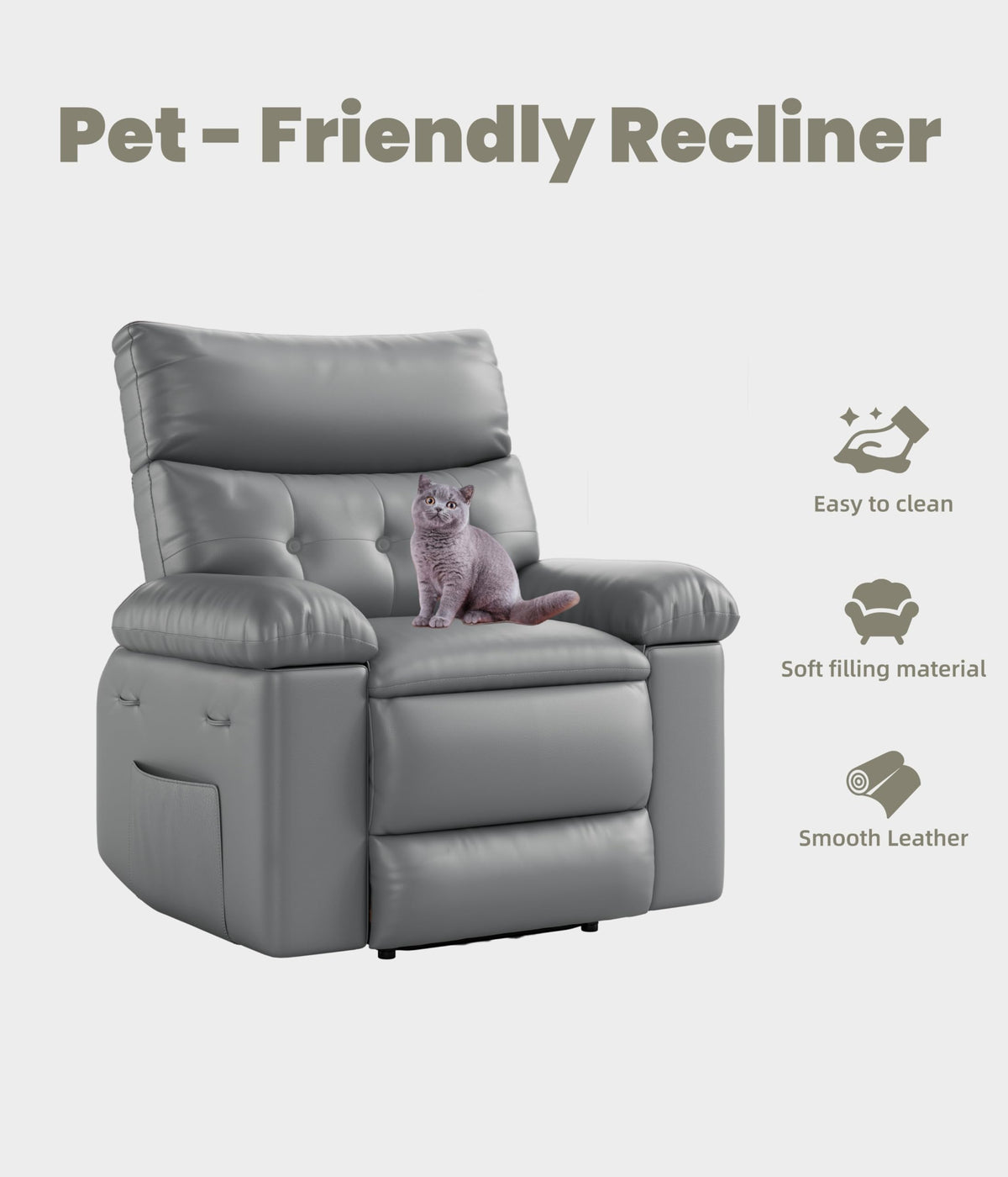 GarveeHome Recliner Chair - PU Leather Manual Recliner for Adults, Lazy Chair with 1.5X Sponge Comfort Arm and Back for Living Room, Bedroom