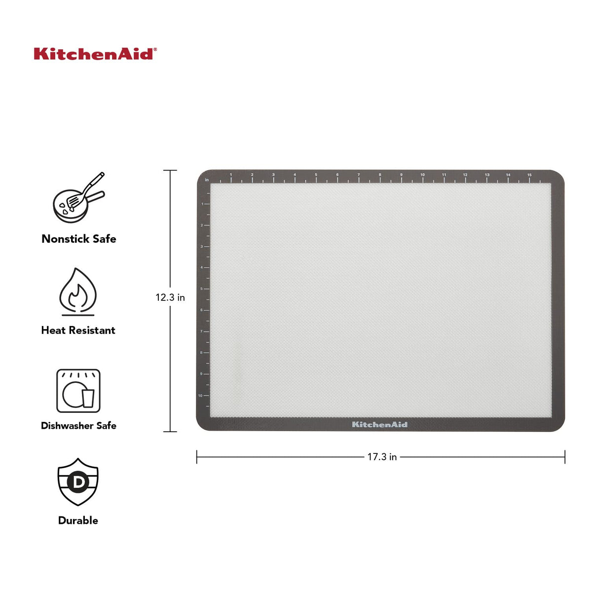 KitchenAid Silicone Large Baking Mat, 12x17-Inch, Gray