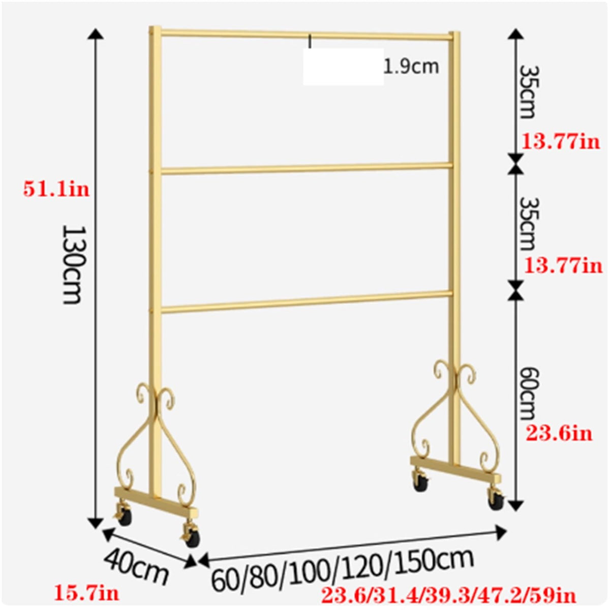 3 Tier Underwear Display Stand, Anti-Slip, Lingerie Bra Rack with Wheels, Metal, Retail Showshelves, Commercial Clothing Store Shelf, for Shorts,Hats, Sock(Gold,120 * 40 * 130cm)