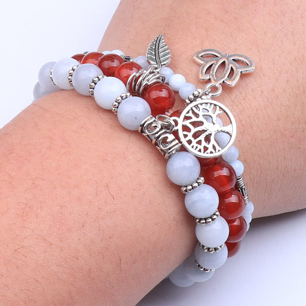 UEUC Tree of Life Yoga Healing Stone Bracelets, Multilayer Lotus Chakra Stone Reiki Bracelet Sets, Anxiety Crystal Natural Stone,for Women Stress Relief(#61)