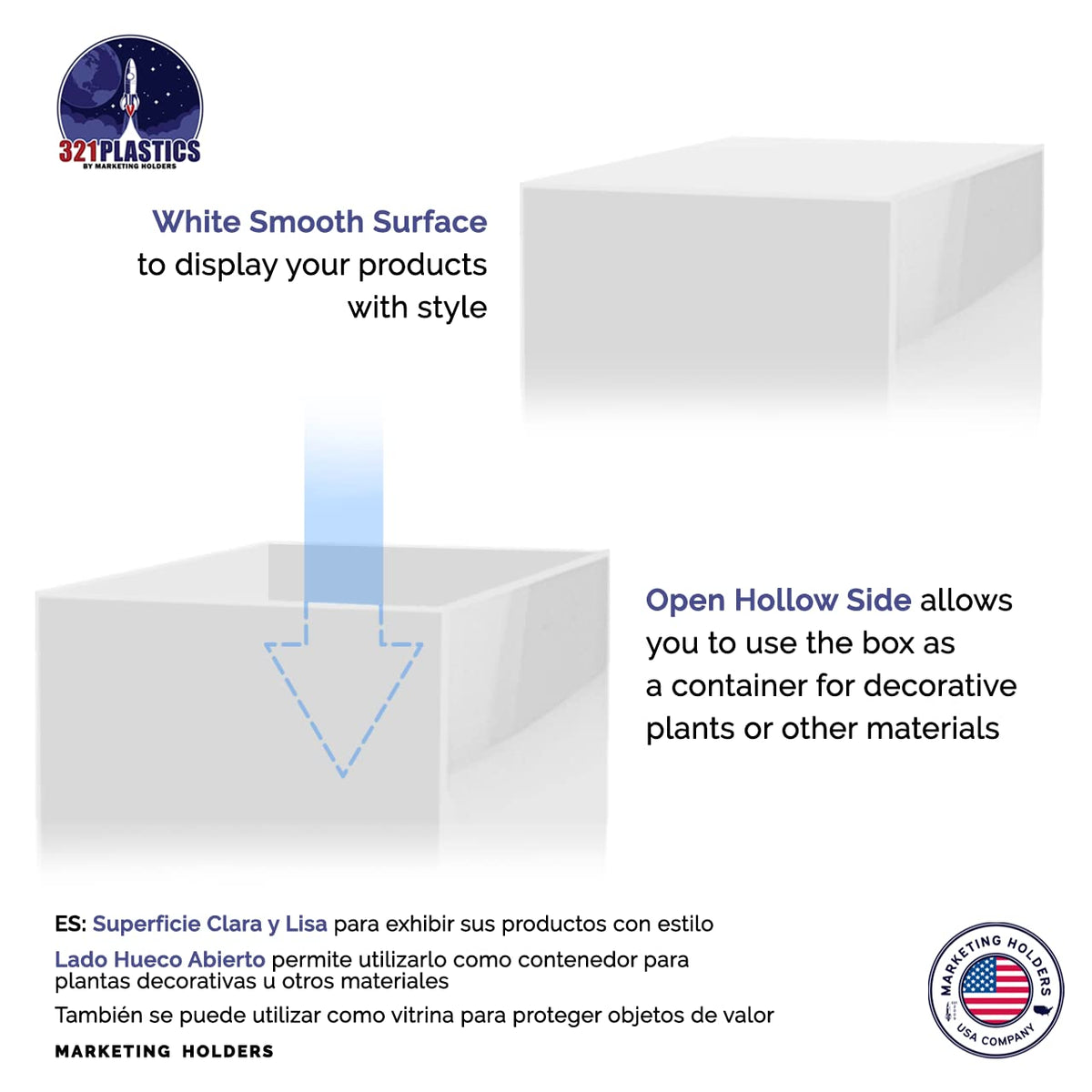 Tall Display Cube 12" W x 12" D x 40" H No Lid White Acrylic Pedestal Art Sculpture Flowers Pillar Column Prop Post Stand Display Box by Marketing Holders