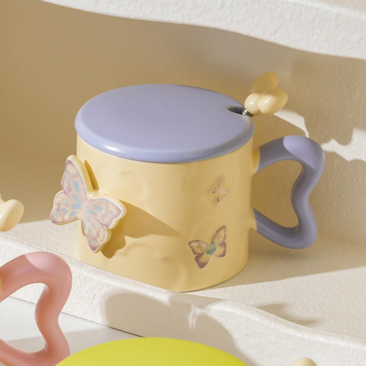 Disoza Butterfly Coquette Mug Porcelain Coffee Tea Cup 12 OZ Violet Bow Ceramic Cute Coffee Mug for Women Girl