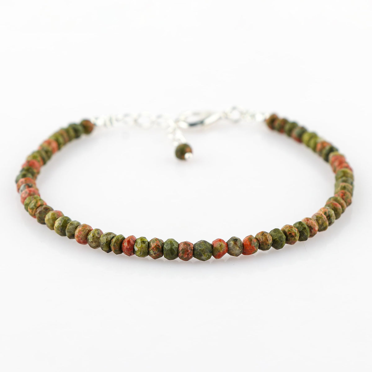 CRYSTALINES Natural Unakite Gemstones Beads Dainty Bracelets, Handmade, Beaded Crystals Jewelry, Women Bracelet, Bohemian, Silver Plated, Adjustable Chain-7+1inch, AAA Grade