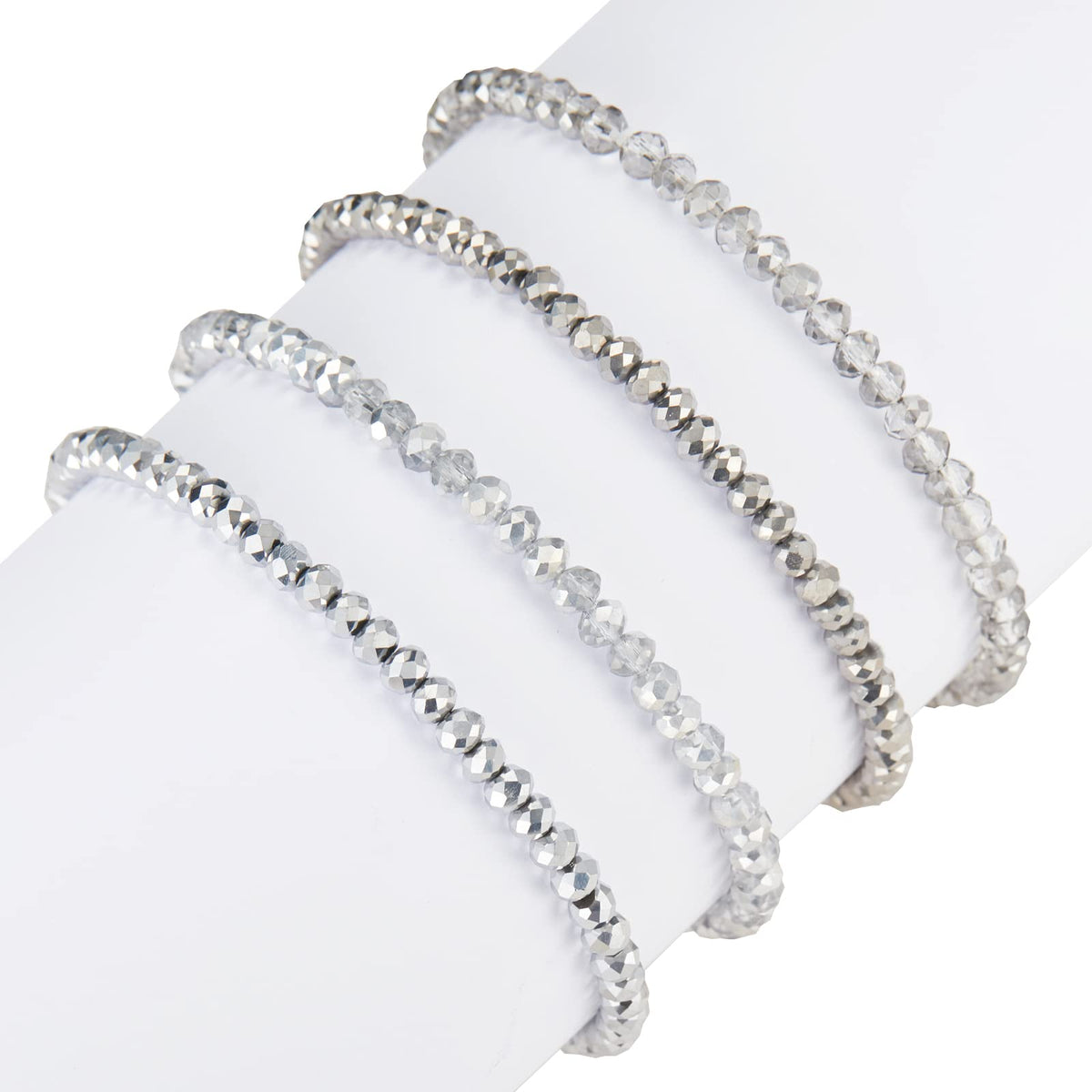 Noessla Beaded Boho Stretch Bracelet Colorful Stackable Crystal Beads Bracelets Trendy Costume Jewelry Mothers Day Gifts for Women(Silver)