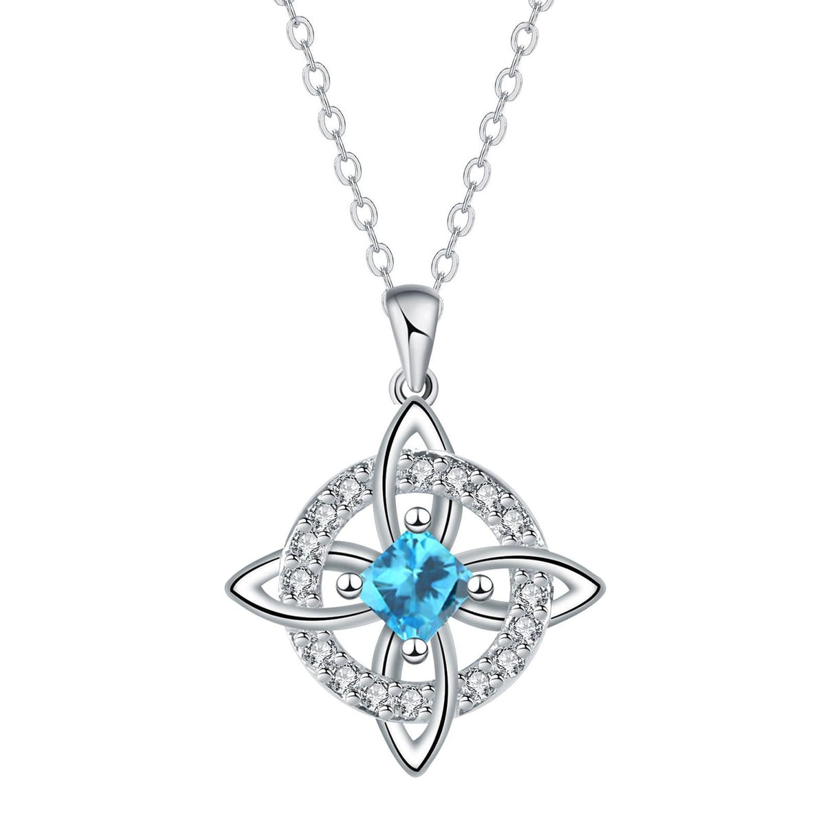 Zurlcdye Witches Knot Birthstone Necklace for Women Witch Knot Rotating Crystal Pendant Necklace Silver Plated Lucky Protection Jewelry Gift