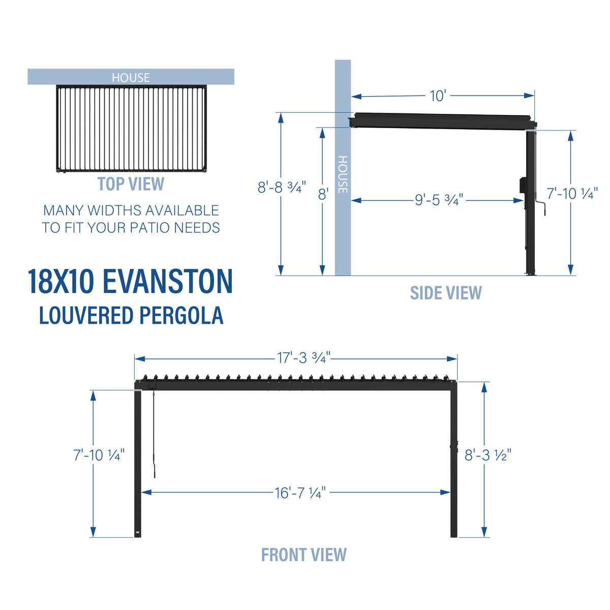 Backyard Discovery Evanston 18'x10' Galvanized Steel Wall-Mounted Louvered Pergola Kit with Adjustable Roof, Shade, Rain Protection, High-Wind Rating, PowerPort, Gutter System for Outdoor Patio, Deck