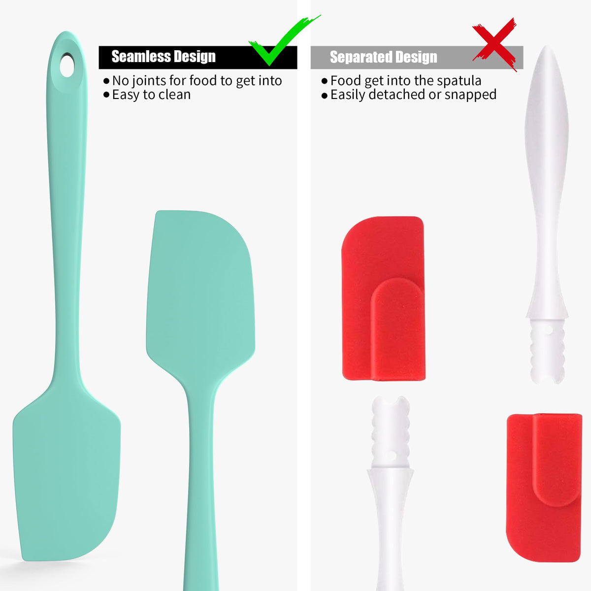 4-Piece Silicone Spatula Scrapers: Doosu 600°F Heat Resistant Food Grade Kitchen BPA Free Rubber Baking Cooking Tool Nonstick Utensil Set for Mixing, Scraping, Folding, Stirring, Serving (Multi-4)