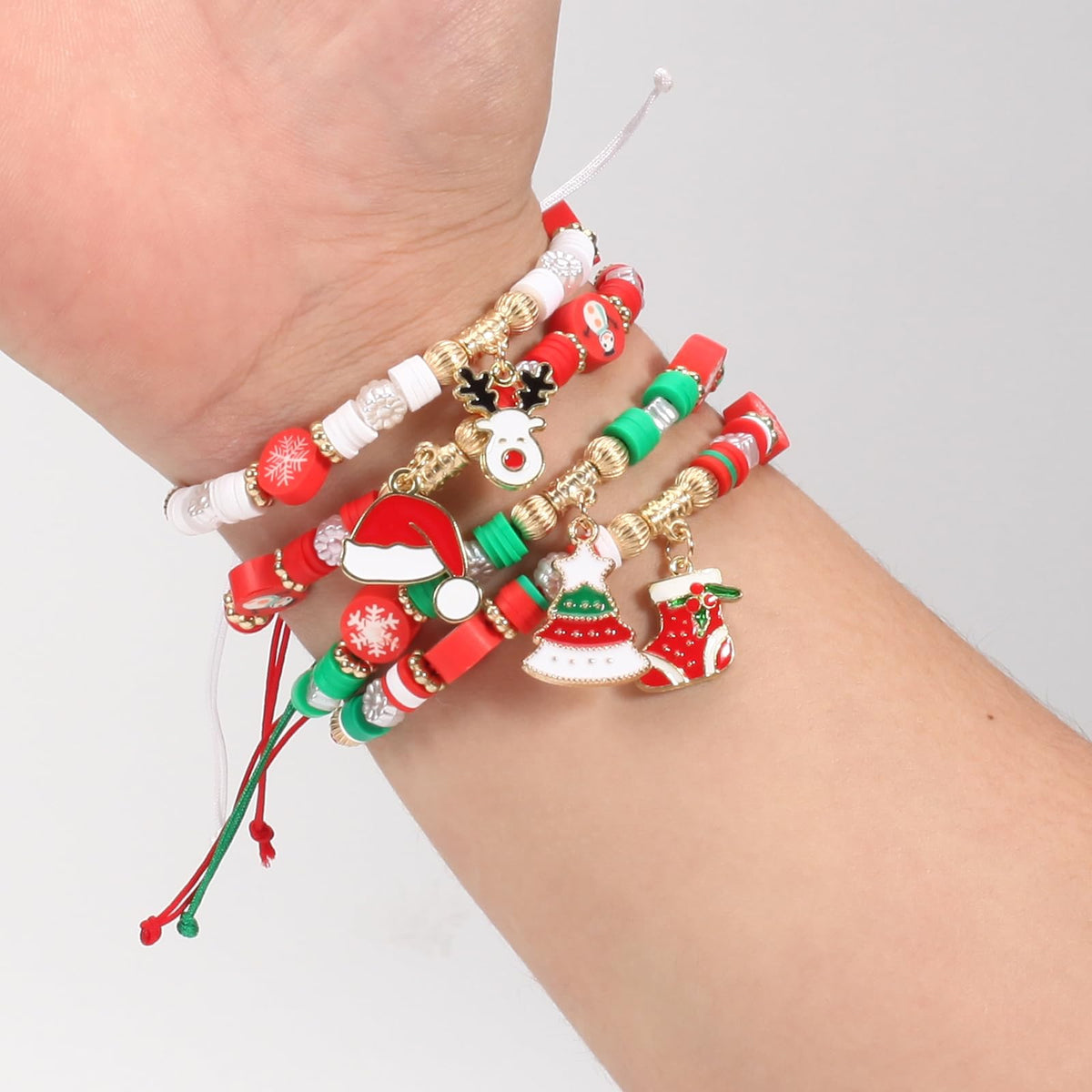Twinfree 24pcs Christmas Theme Adjustable Rope Cord Bracelet for Women Jewelry Gifts