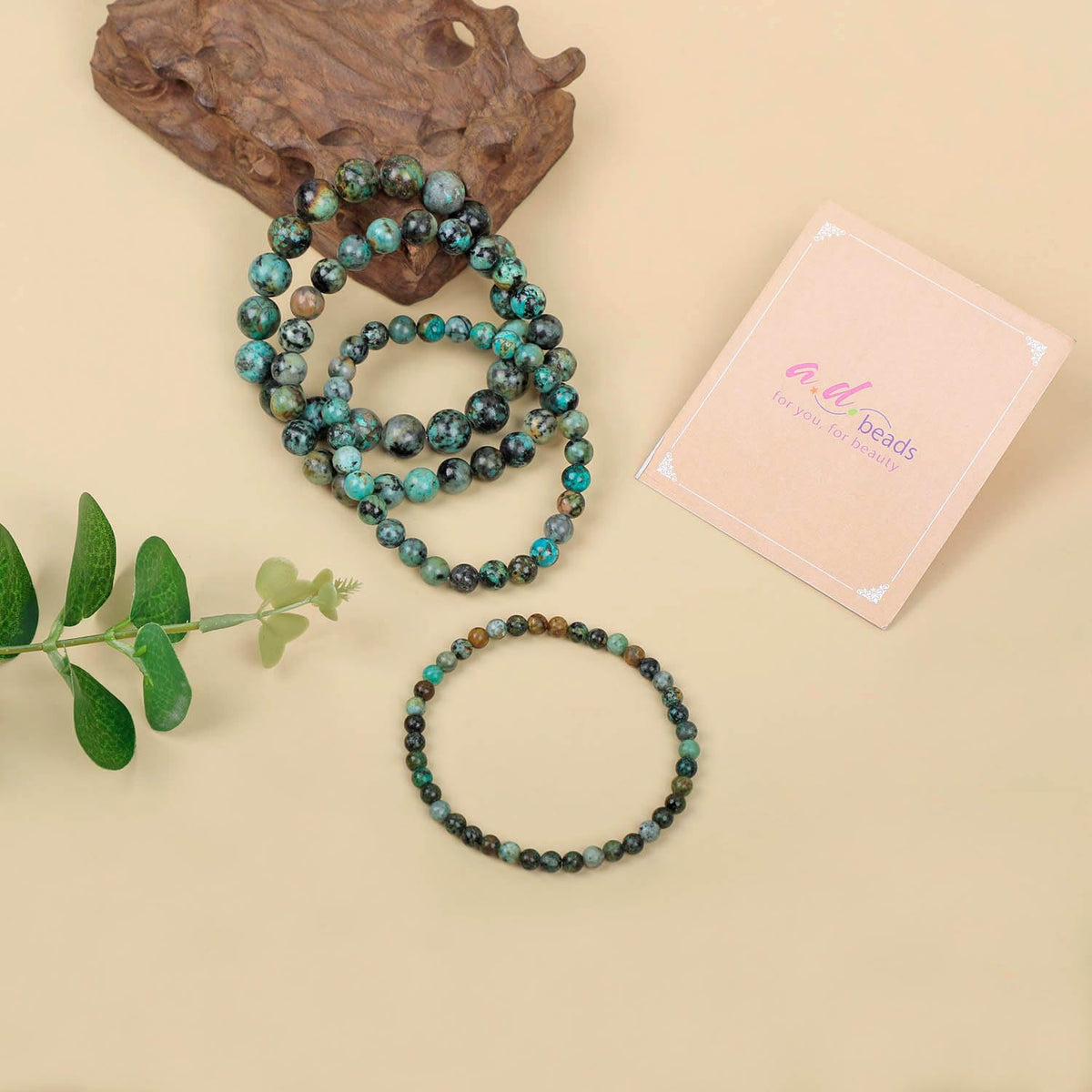 AD Beads Handmade Gemstone Stretch Elastic Bracelet Crystal Healing Reiki Nature's Beauty and Spiritual Essence Unisex (4mm, African Turquoise (Spiritual Growth))