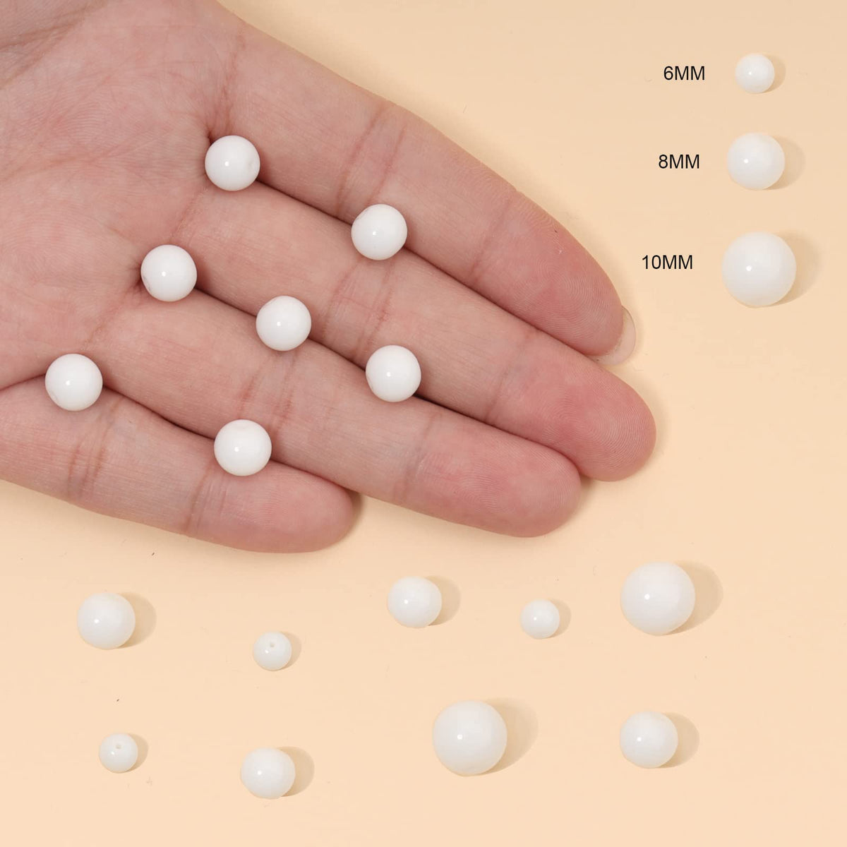 60pcs 6mm Natural Stone Beads White Jade Tridacna Beads Energy Crystal Healing Power Gemstone for Jewelry Making, DIY Bracelet Necklace