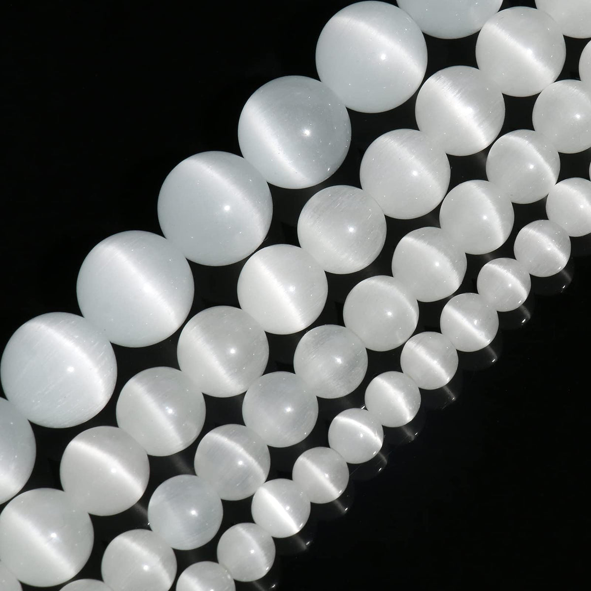 Yochus 45pcs White Cat Eye Stone Beads，8mm Healing Power Natural Stone Round Loose Beads for Jewelry Making Earring Necklace DIY Crafts
