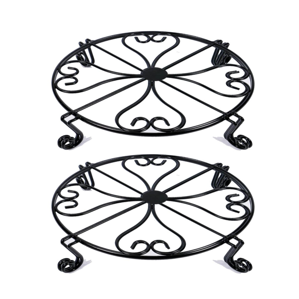 NSYOOMH 2 pack 10" Rustproof Black Metal Plant Stands Heavy Duty Plants Holder Outdoor Indoor, Round Wrought Iron Sturdy Flower Planter Pot Stand, Corner Gardening Inside Potted Plant Risers - 10Inch