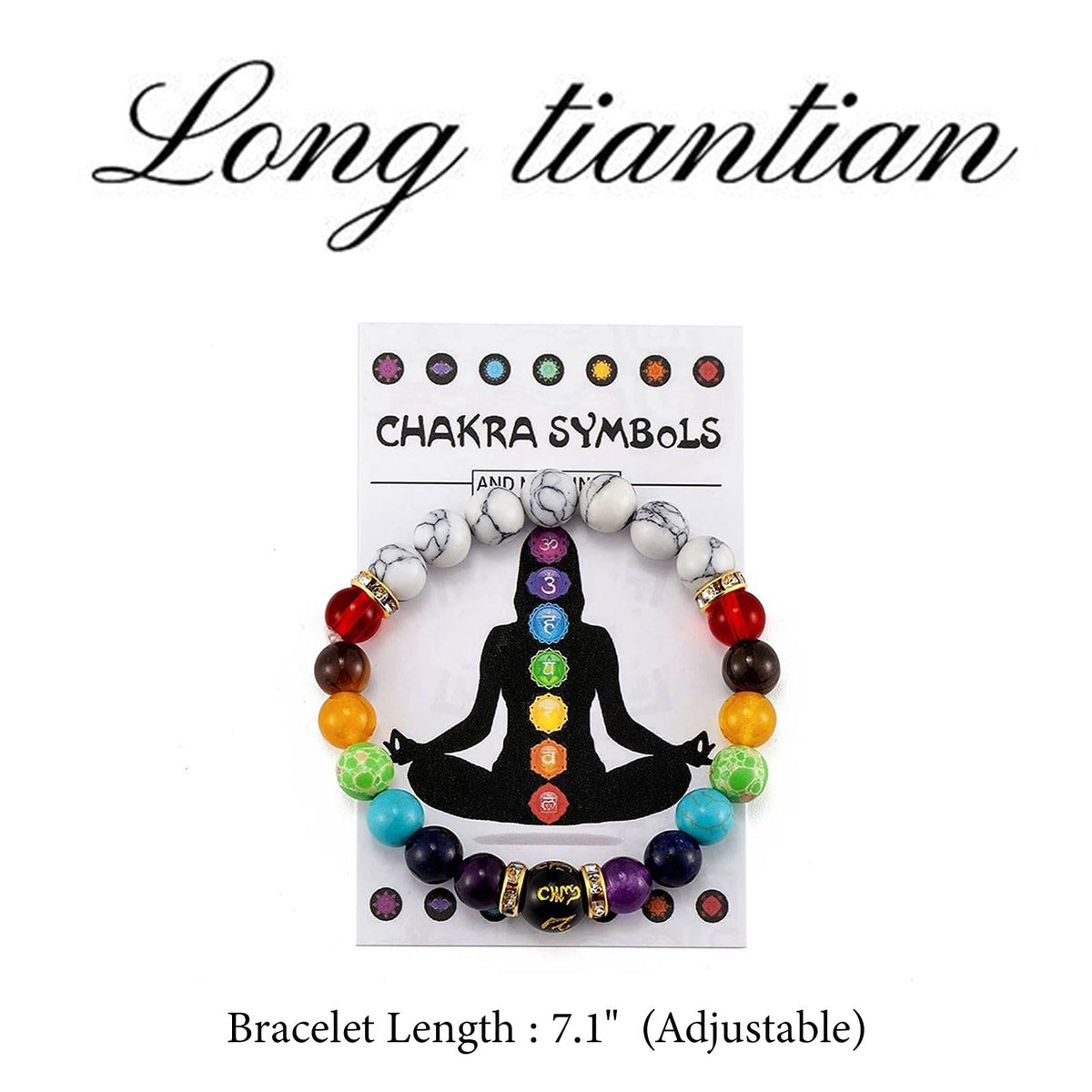 Long Tiantian Chakra Bracelets for Women & Men, 7 Chakra Stones, 8mm Crystals & Healing Stones, Yoga Charm Bracelet, Essential Oil Diffuser Jewelry Gifts