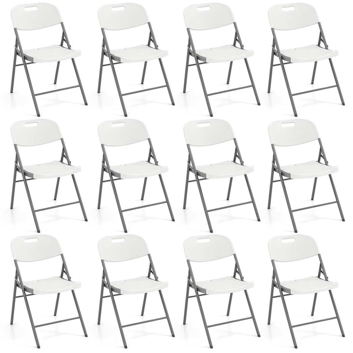 GOFLAME 12 Pack Folding Chairs, Heavy Duty Plastic Dining Chairs with Metal Frame, Portable Commercial Seats for Home Office, Indoor Outdoor Dining, Wedding, Party, Patio