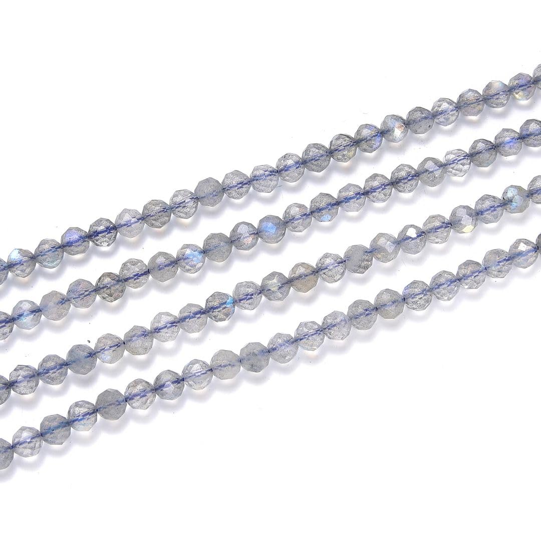 Adabele 15 Inch Natural Flashy Labradorite Healing Gemstone 4mm (0.16 Inch) Tiny Small Faceted Round Loose Beads Stone Spacer (85-95pcs) for Craft Jewelry Making GK4-5