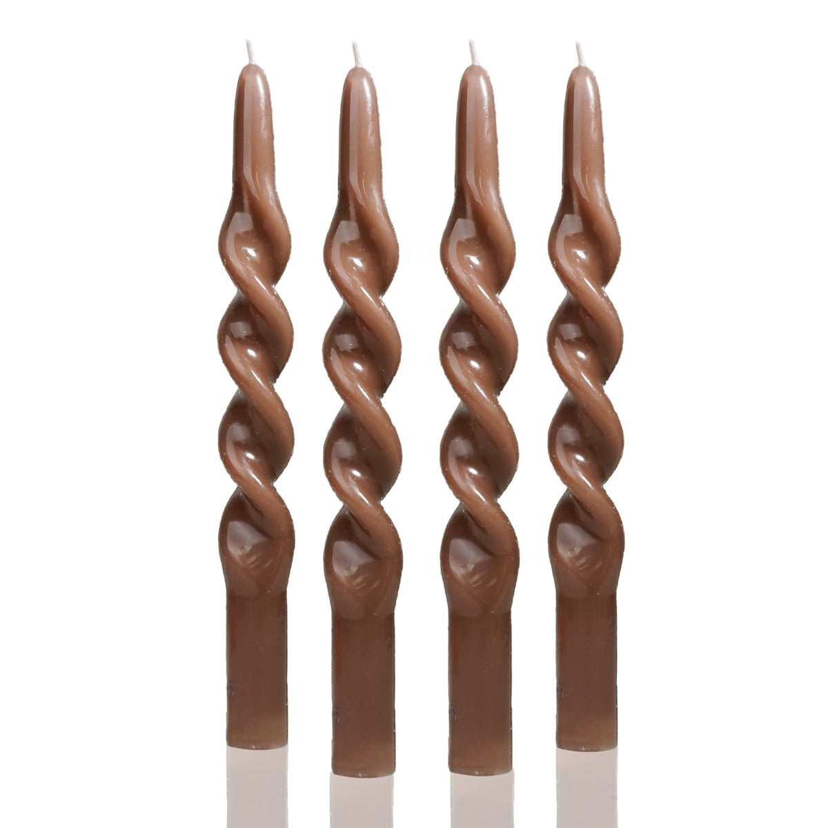 MAITREYA Brown Taper Candles Conical Stick Candles Spiral Taper Candles-Set of 4 for Decoration Weddings Party Church-Unscented Dripless Candles,10inch(C-Coffee)