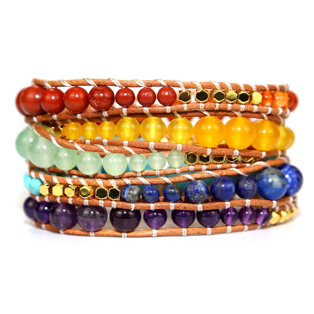 ZOSOJONA Handmade Boho Wrap Bracelet For Women Adjustable Nature Stone Turquoise Crystal Beaded Bracelets